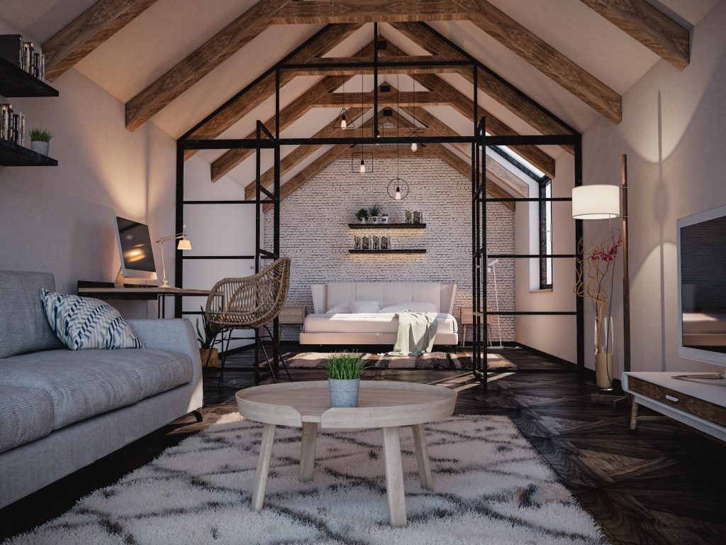 internal doors in a loft lounge black metal screens