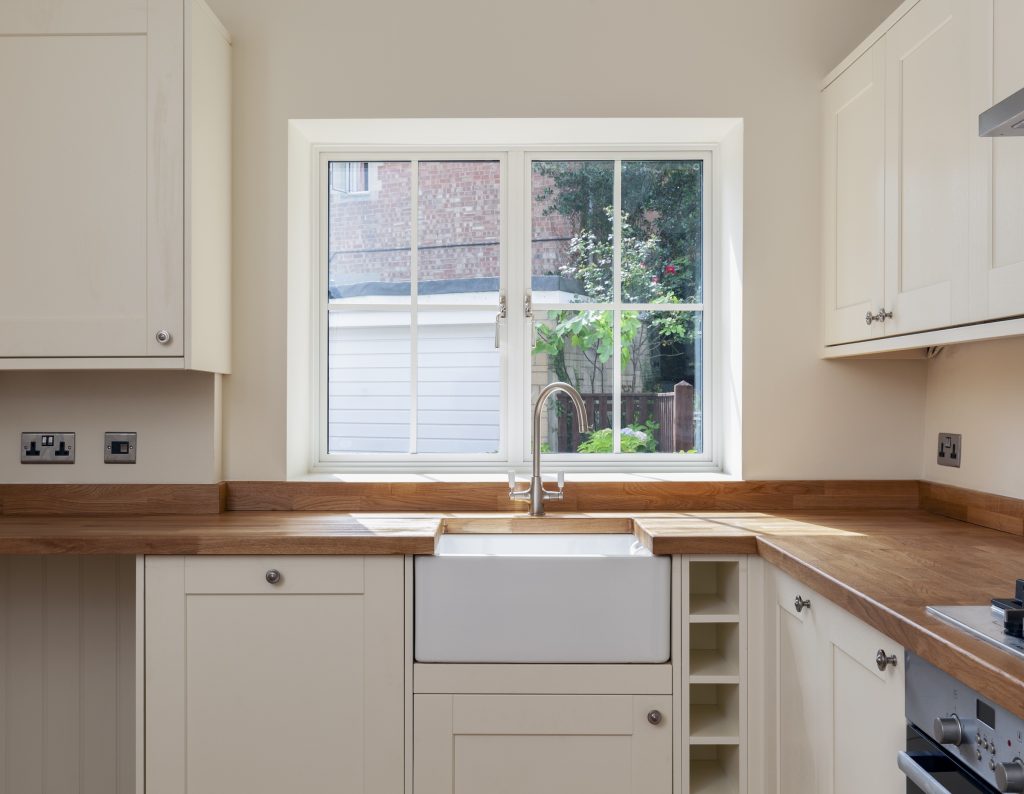 inside view of Alitherm 400 windows showing country kitchen 